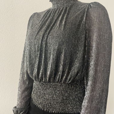 Shimmering Black Long-Sleeve Blouse
