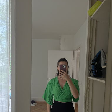 100% Leinen Top Grün M