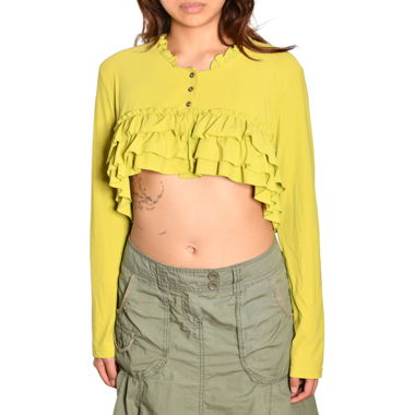 Cute Y2K Ruffle Cropped Top in Yellow/Green