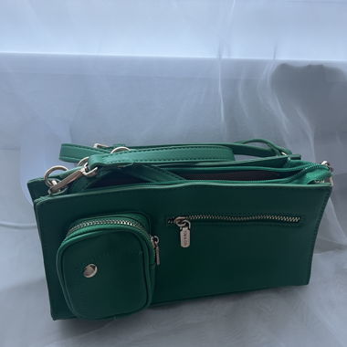 Green shoulder bag with mini pouch