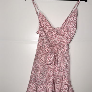 Pink floral wrap sundress