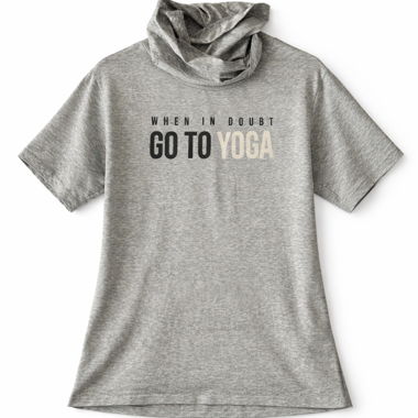 T-shirt da yoga grigio con slogan e collo a scialle