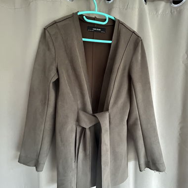 Zara Basic suede-look jacket in taupe with belt