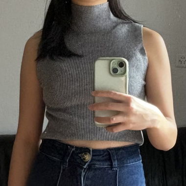 high collar grey top
