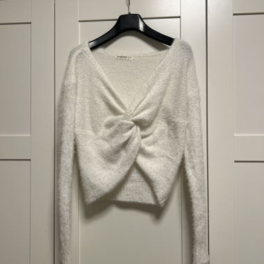 White Knit Sweater with Knot