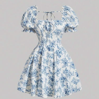 Robe florale bleu et blanc