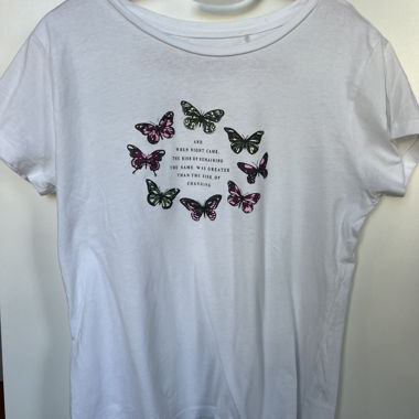 T-shirt con stampa di farfalle, taglia S/M