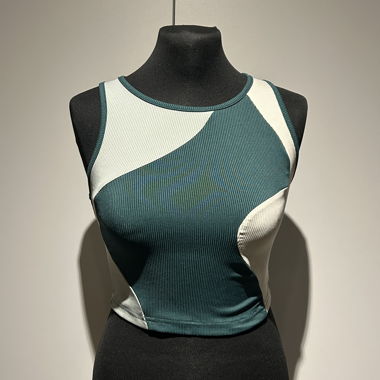 Geripptes Crop Top in Grün & Weiss