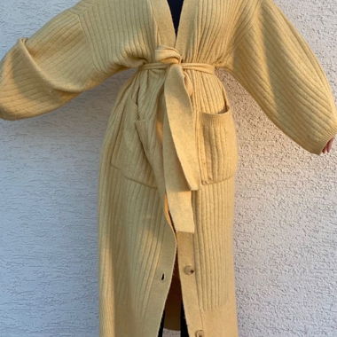 Maxi Cardigan Coat Yellow Oversized 