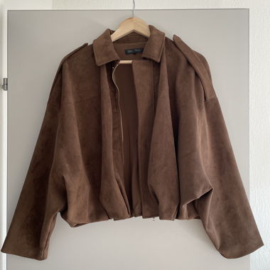 Brown faux suede bomber jacket