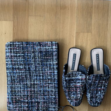 Tweedset aus Mules und Clutch
