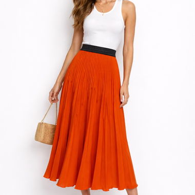 Jupe plissée orange Luisa Cerano, jupe midi 34