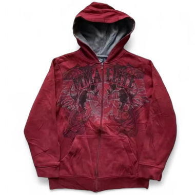 Y2k Red Baggy Skate Zip Up Hoodie