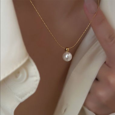 Titanium Artificial Pearls Inlay Pendant Necklace