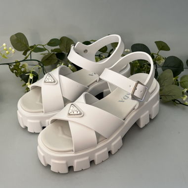 Prada Monolith Ledersandalen Schuhe Weiss 38 Neu