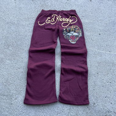 Ed Hardy Sweatpants Burgundy, fit like S
