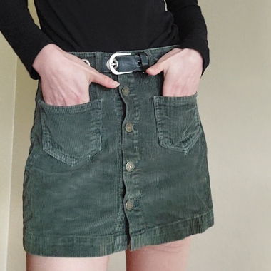 green corduroy mini skirt with buttons