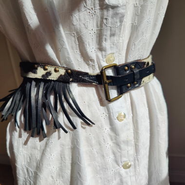 Vintage Kuhfell-Leder-Fransen-Gürtel
