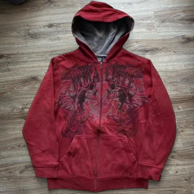 Sweat à capuche Y2k rouge skate baggy zippé