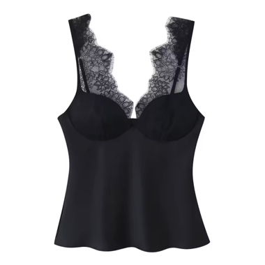 Top in pizzo nero