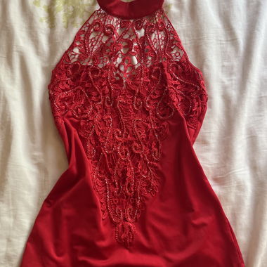 Red Lace Halter Top