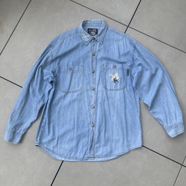 Chemise boutonnée en denim bleu vintage