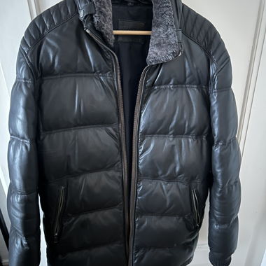 Piumino 3/4 in pelle nappa / nero / marrone scuro