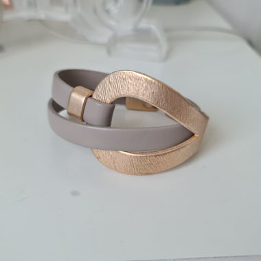 Bracelet double tour gris poudré et boucle ovale