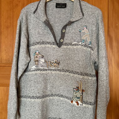 Grey wool ski motif sweater