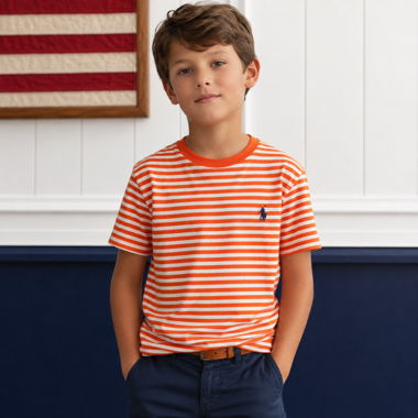 T-shirt per bambini Polo Ralph Lauren arancione/bianco S