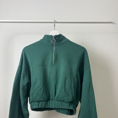 Crop Zipper Pullover grün
