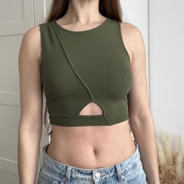 Stradivarius olive green sleeveless crop top