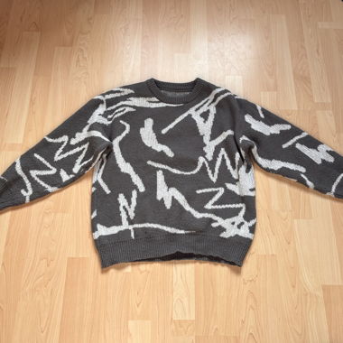Loose Knitted Sweater - Grey & White 