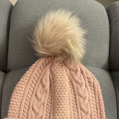 Barbour pink beanie with faux fur never worn
