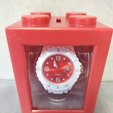 Silikon Uhr Weiss/Rot in Box Lego Stein Kässeli _1