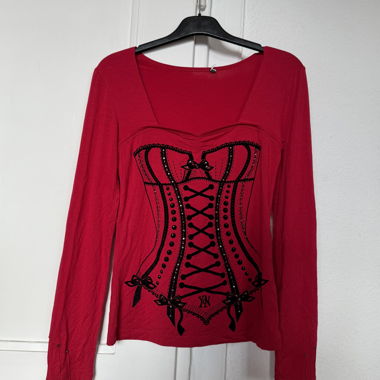 Top rosso maniche lunghe stampa corsetto