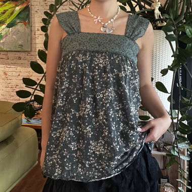 japanese vintage: floral green babydoll camisole