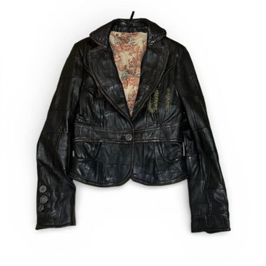 Giacca in pelle con fodera floreale