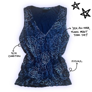 y2k floral all-over print ruched tank top