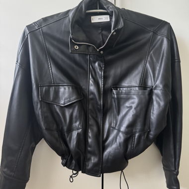 Black MNG Leather-Look Jacket