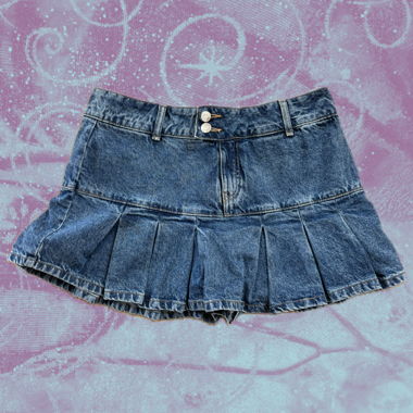 Gonna-Short in denim plissettata