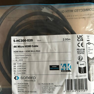 Cavo Sonero Micro-HDMI (HDMI-D) - HDMI, 2 m