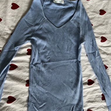 Blaues, geripptes Langarm-Top XS
