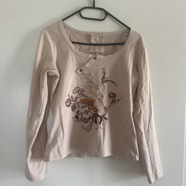 Beige Longsleeve mit Print im Vintage-Look der 90er/Y2K S