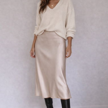 Beiger Satin-Midirock