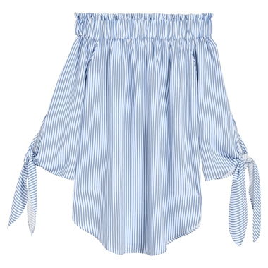 Blouse Rayée Épaules Dénudées avec Manches à Nouer