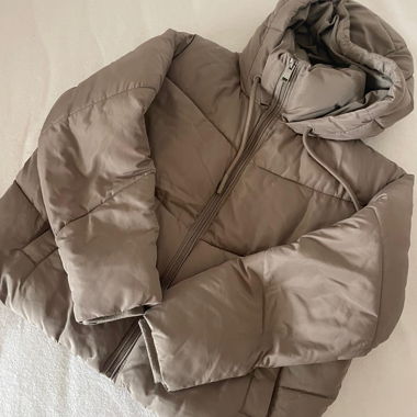 Beige Quilted Puffer Jacket with Hood