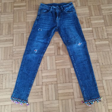Chicorée Jeans mit Boho-Details & Perlen – Gr. XS