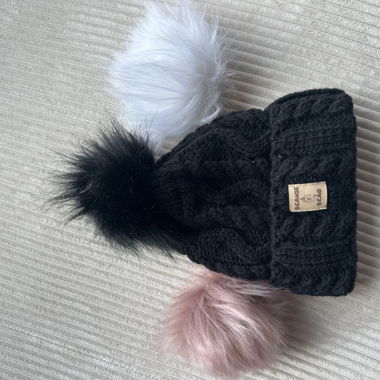 Black Beanie Beanie Bear with 3 Pom-Poms