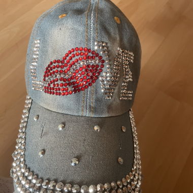 Rhinestone Denim Cap y2k